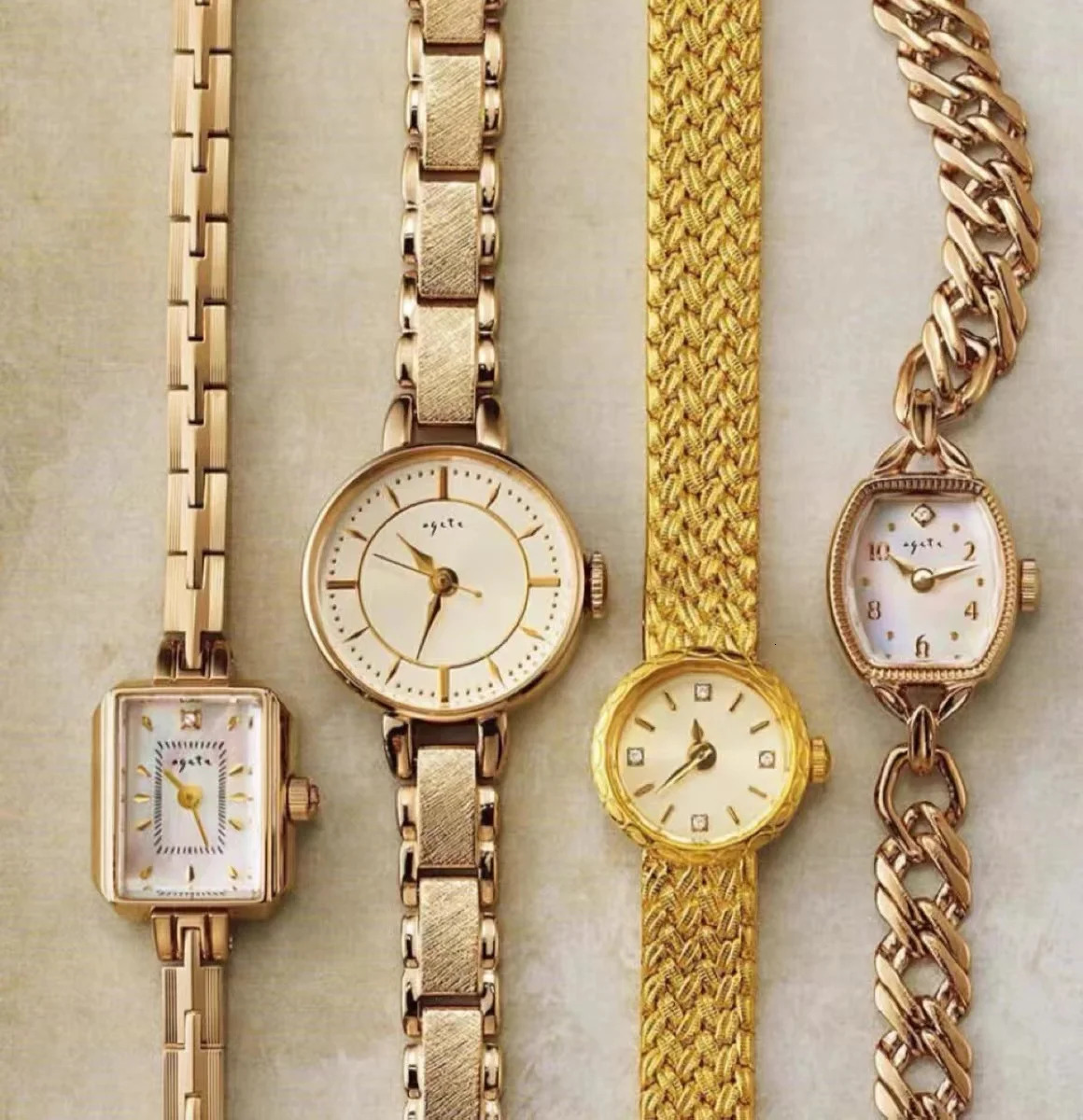 18K gold-plated brass band womens watch quartz bracelet diamond chain small dial high-quality womens retro gift 240918