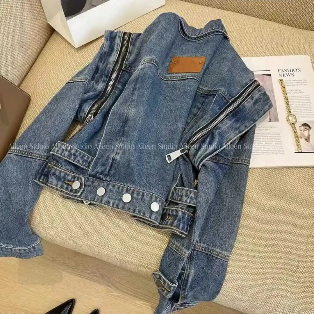 Denim Coat Women Clothing SpringAutumn High end Fashion Versatile Casual Loose Short Retro Zipper Jacket Top 240927