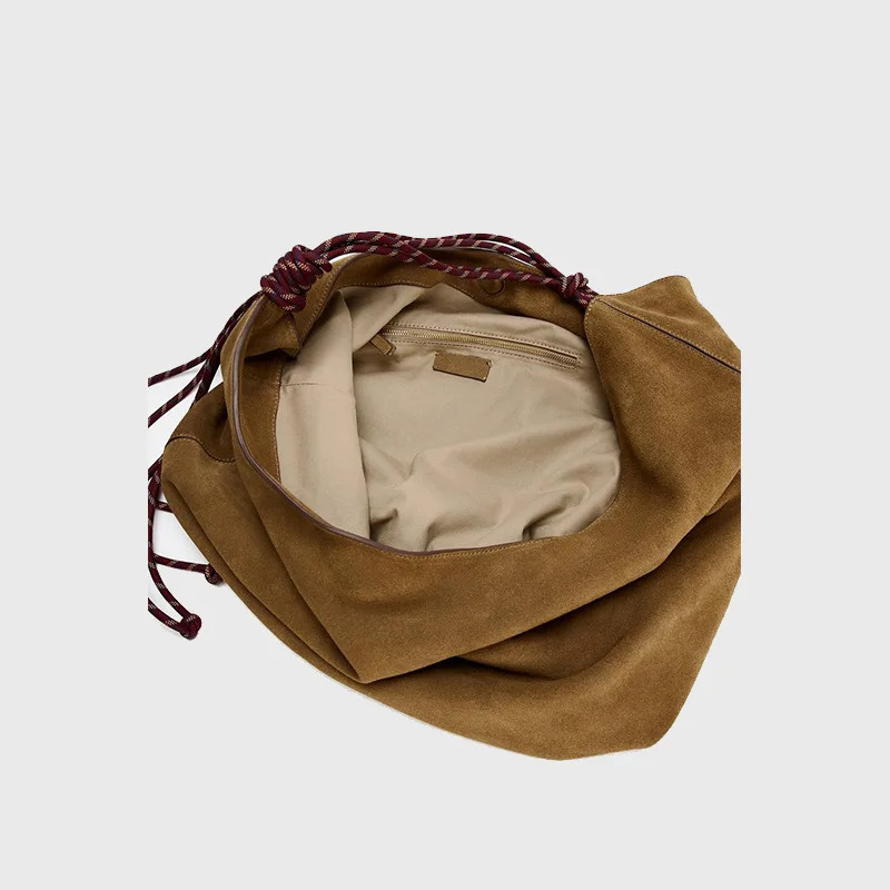 Stylish Tassel Womens Dark Brown Suede Shoulder Bag Large Capacity Shopping Bag Strappy Handle Underarm Bag 240930