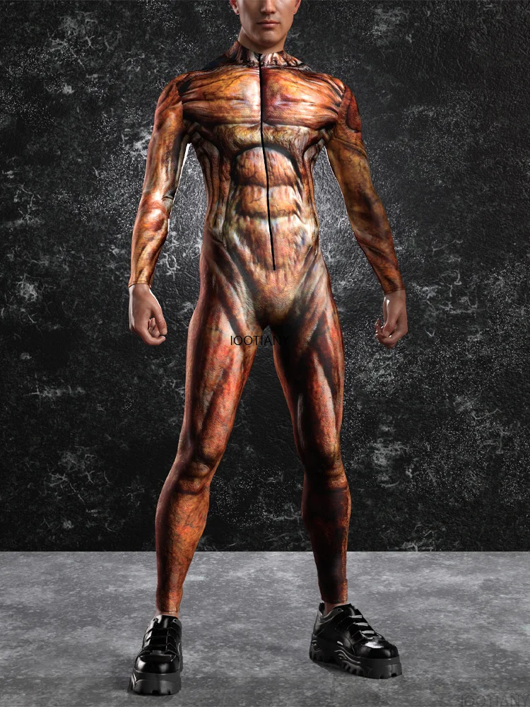 Mens horror muscle zombie cosplay jumpsuit Halloween adult alien bodysuit makeup theme party carnival bodysuit festival shapewear 240930