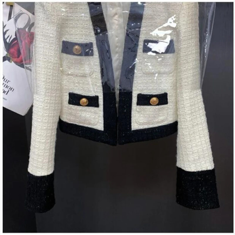 Autumn Small Fragrance Tweed Jacket Womens Jacket Long Sleeve Button Short Sleeve Jacket Autumn Casual Womens Office Jacket 240930