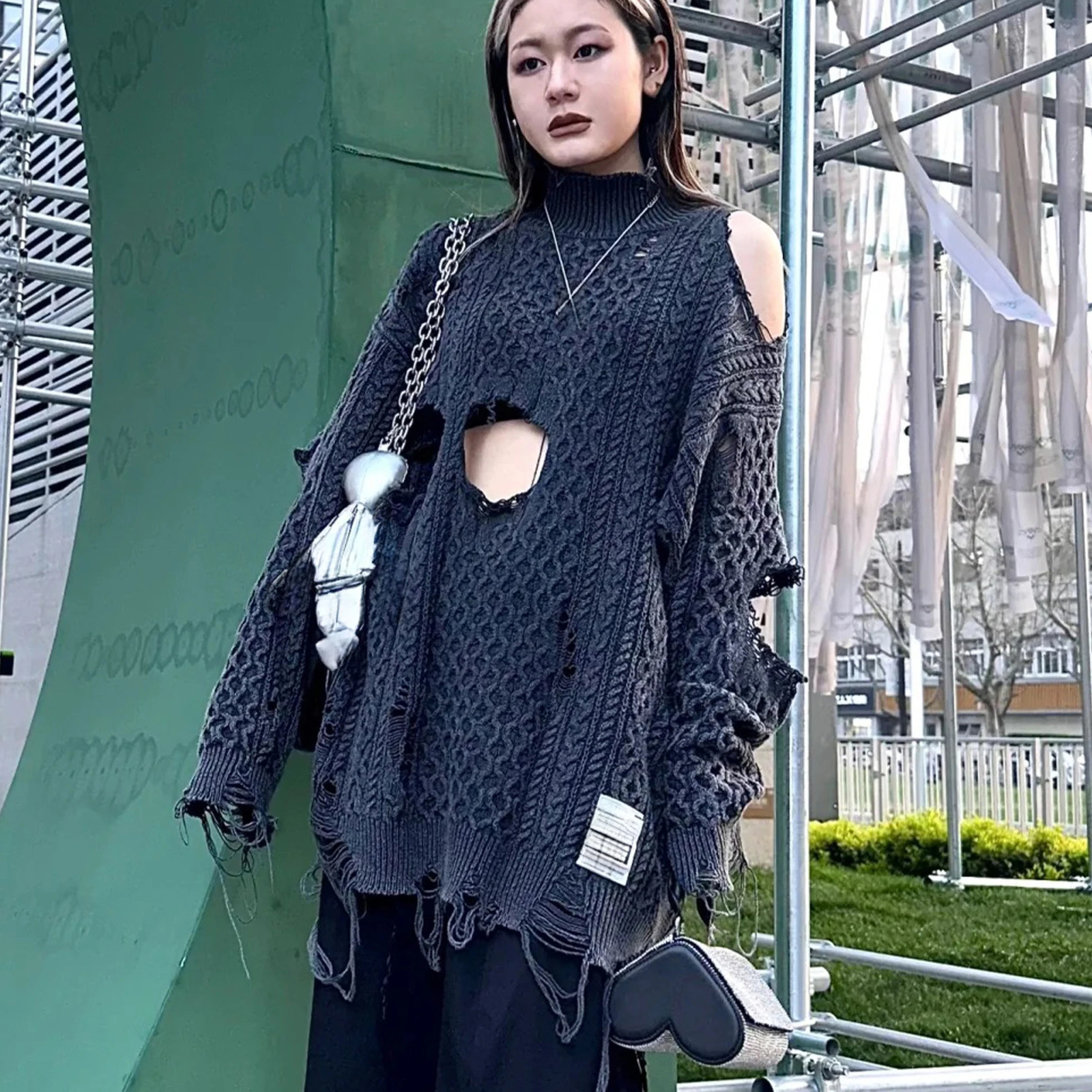 NIGO mens autumn and winter retro high street hole torn sweater high neck long sleeved knitted Ngvp #nigo8792 240930