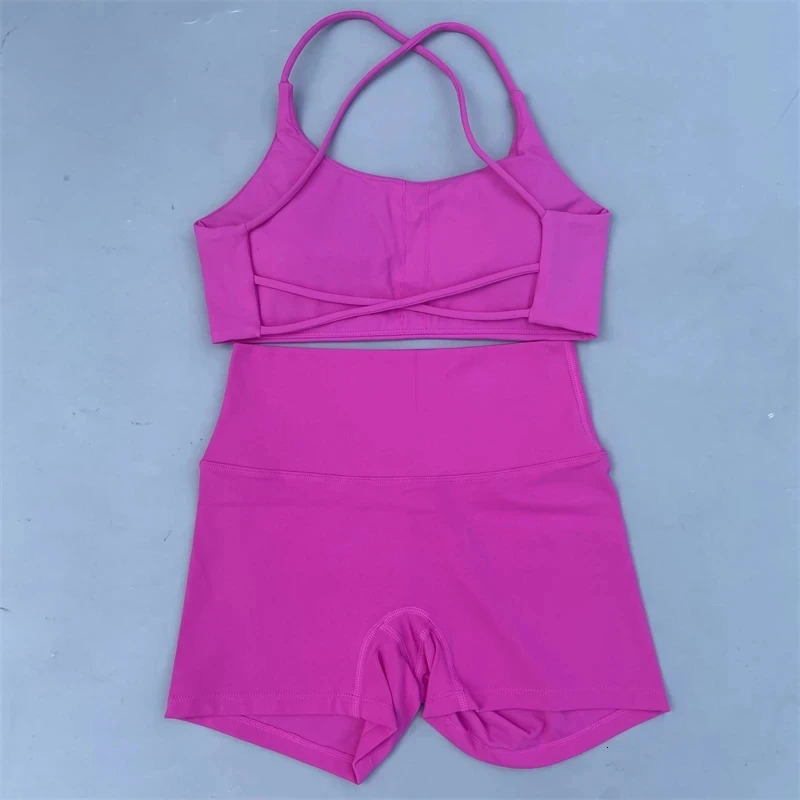 Solid Color gym bike Yoga Set short Legging cross sport bra Tracksuit Athletic Women Gym Suit Comprehensive Training y240920