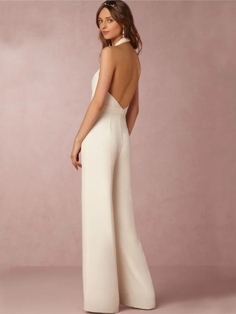 Fashion Jumpsuits For Women Sexy Deep V-neck Sleeveless Halter Neck Backless High Waist Wide Leg Jumpsuit Elegant Party Woman 240927