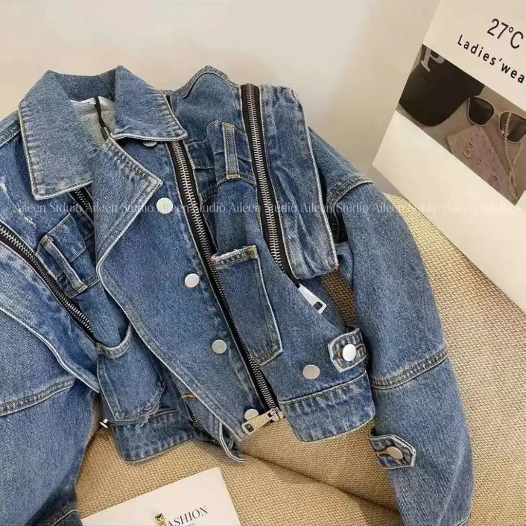 Denim Coat Women Clothing SpringAutumn High end Fashion Versatile Casual Loose Short Retro Zipper Jacket Top 240927