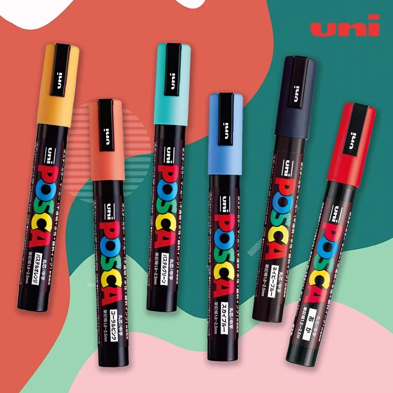 Uni Posca Acrylic Paint Marking PC-5M PC-3M PC-1M PC-17K PC-8K 7/8/12/15/24/29 Packaging Set Rock Paint Marking Art Pen 240929
