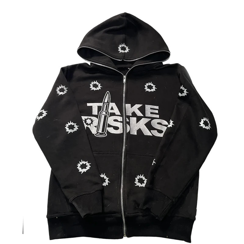 Womens Gothic Hoodie Retro Hip Hop Grunge Jacket Street Zipper Jacket Casual Harajuku Loose Sweatshirt Clothing Y2K Top 240927