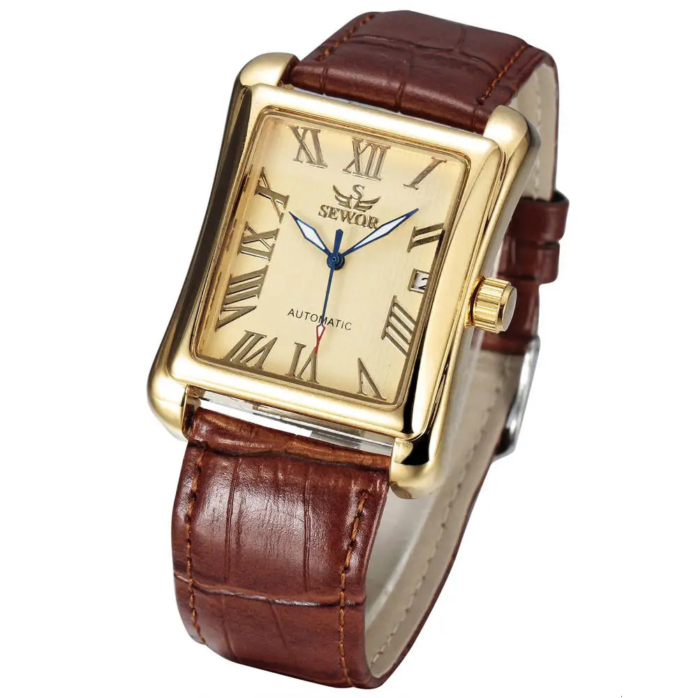 SEWOR Watch Fashion Rectangle Watches Men Gold Automatic Mechanical Wristwatches Men Business Watch relogio masculino 240927