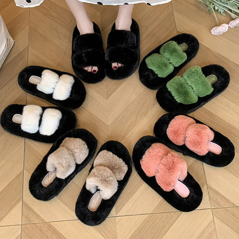Med Shoes Womens Slide Slide Fur Flip Platform er Plush Soft Tablet with Fur Roman Rubber Fashion 240925