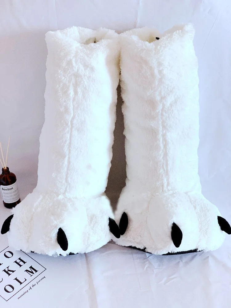 Creative Cute Bear Claw Winter Slide Boy and Girl Family Slide Fur Warm Couple Indoor Shoes Womens Cotton Boots Fur Slide240921bj