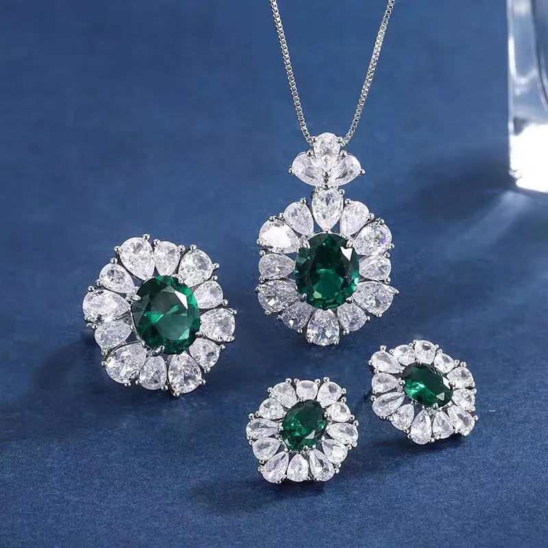 Classic Jade Diamond Promise 925 sterling silver jewelry set wedding earrings rings necklaces womens bridal jewelry gifts 240927