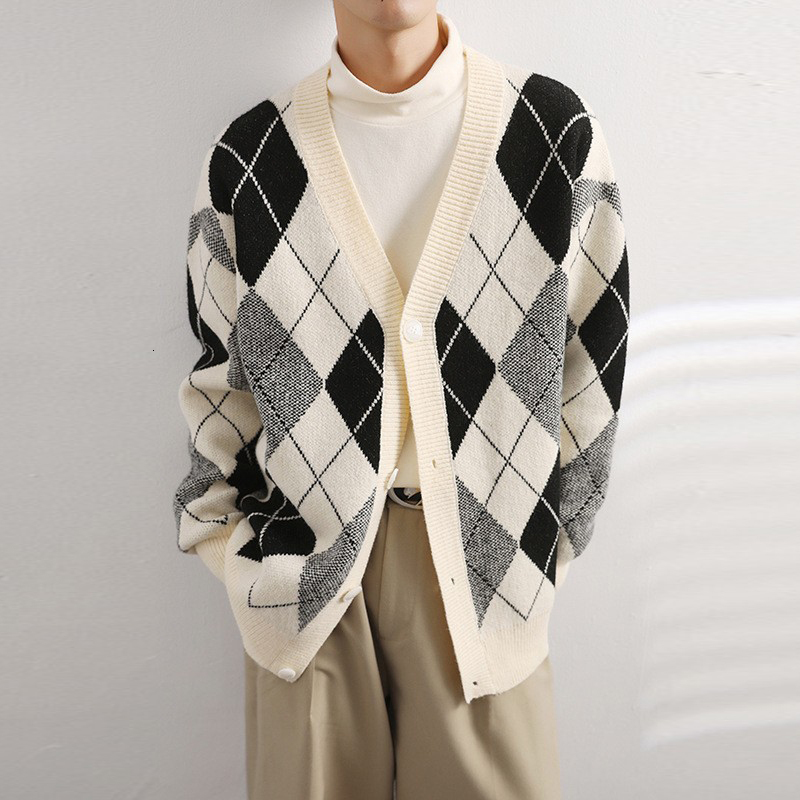 Autumn Men's Knitted Printed Buttons Cardigan Sweater Long Sleeve Casual Streetwear Stylish Leisure Coat Fashion Knitwear