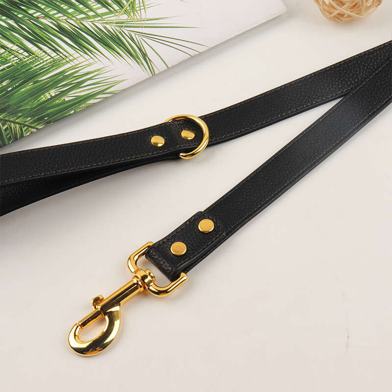 Black PU Pet Cat Softly Padded Waterproof Classic Vegan Genuine Leather Dog Collar and leader