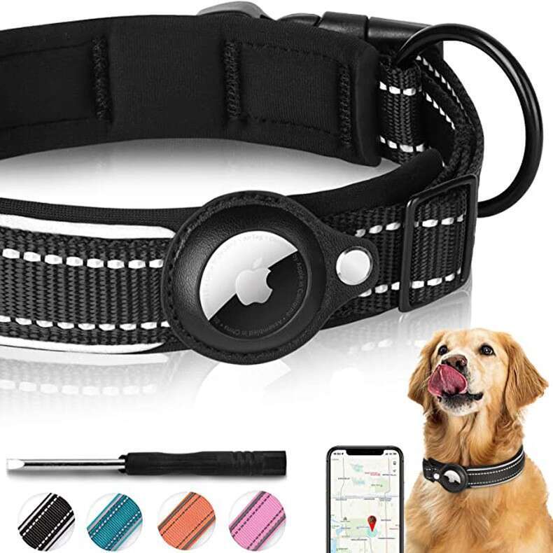 Apple Airtag tracker protective case missing pet locator Reflective bell collar for dogs and cats