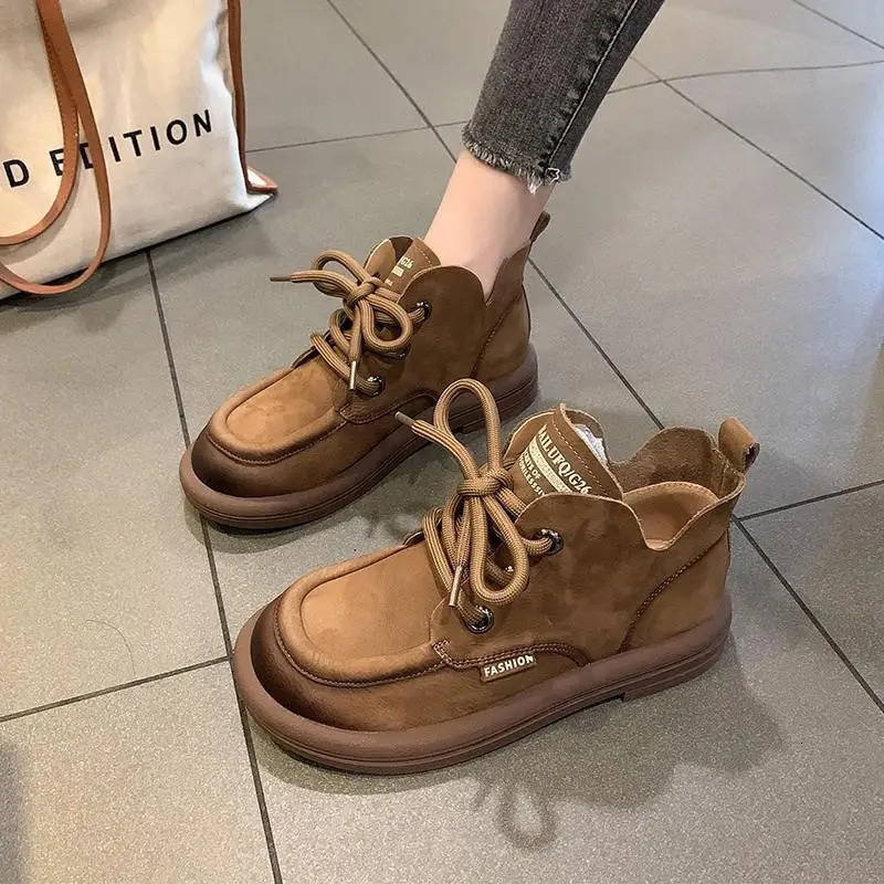Autumn retro womens Martens spring British style onepiece comfortable round toe lace boots 240929