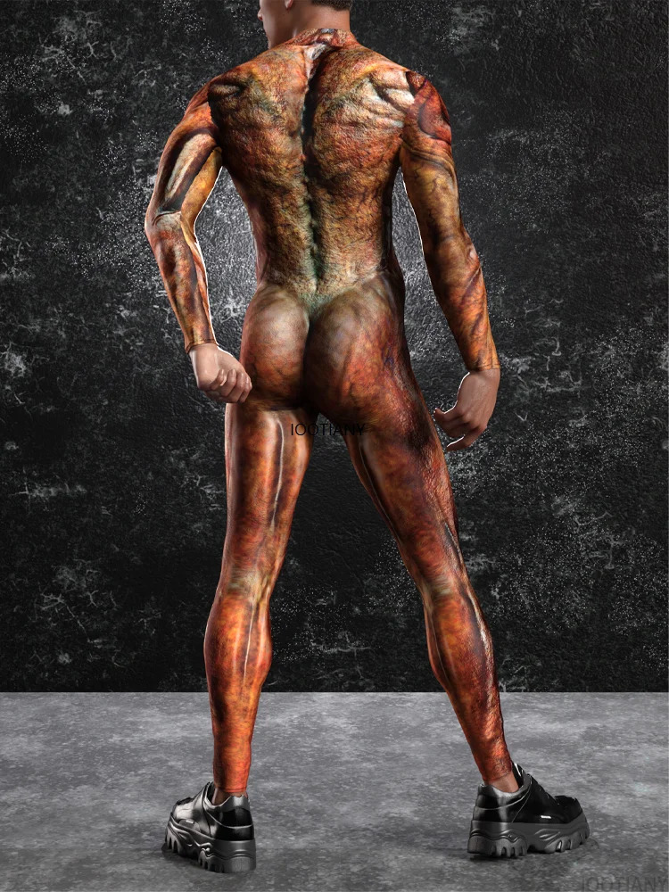 Mens horror muscle zombie cosplay jumpsuit Halloween adult alien bodysuit makeup theme party carnival bodysuit festival shapewear 240930