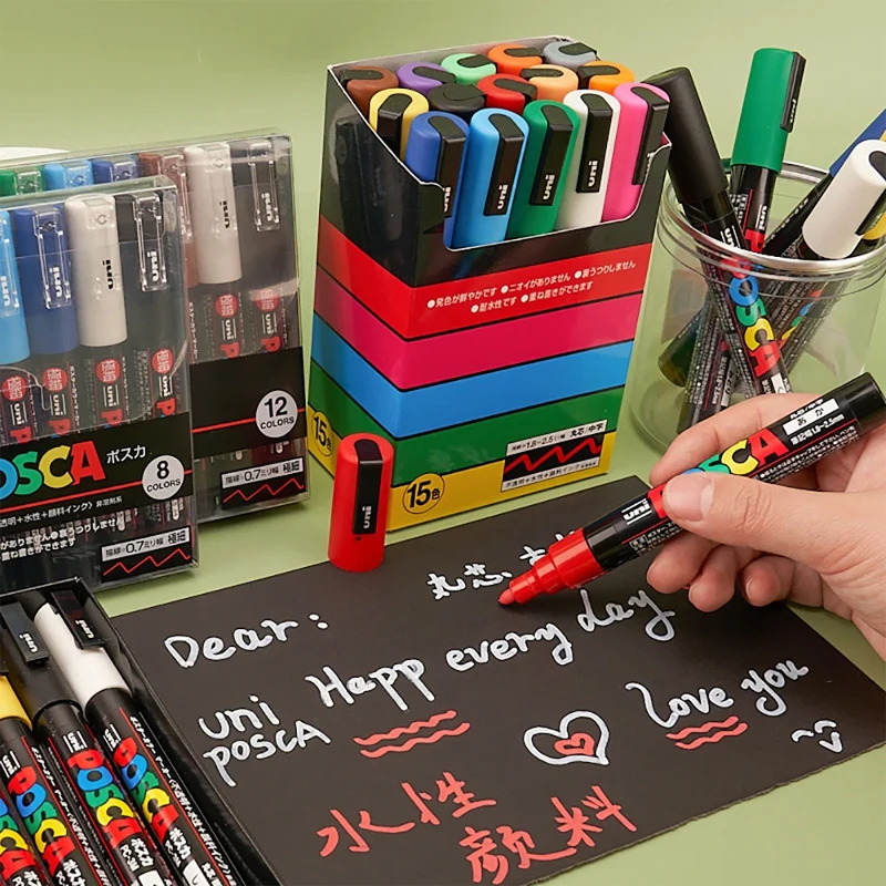 Uni Posca Acrylic Paint Marking PC-5M PC-3M PC-1M PC-17K PC-8K 7/8/12/15/24/29 Packaging Set Rock Paint Marking Art Pen 240929