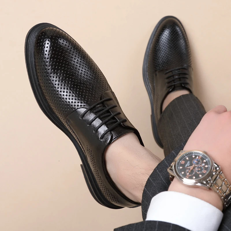 Summer elevator shoes mens dress shoes 3/6/8cm mens formal shoes hollow classic business mens Oxford shoe set shoes 240930