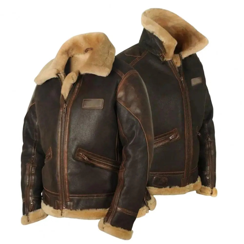 Men Jacket Plush Lining Fur Collar Mens Leather Jackets Thickened Windproof PLush Warm Winter Coat PU Jacket Biker Leather Coat 240930