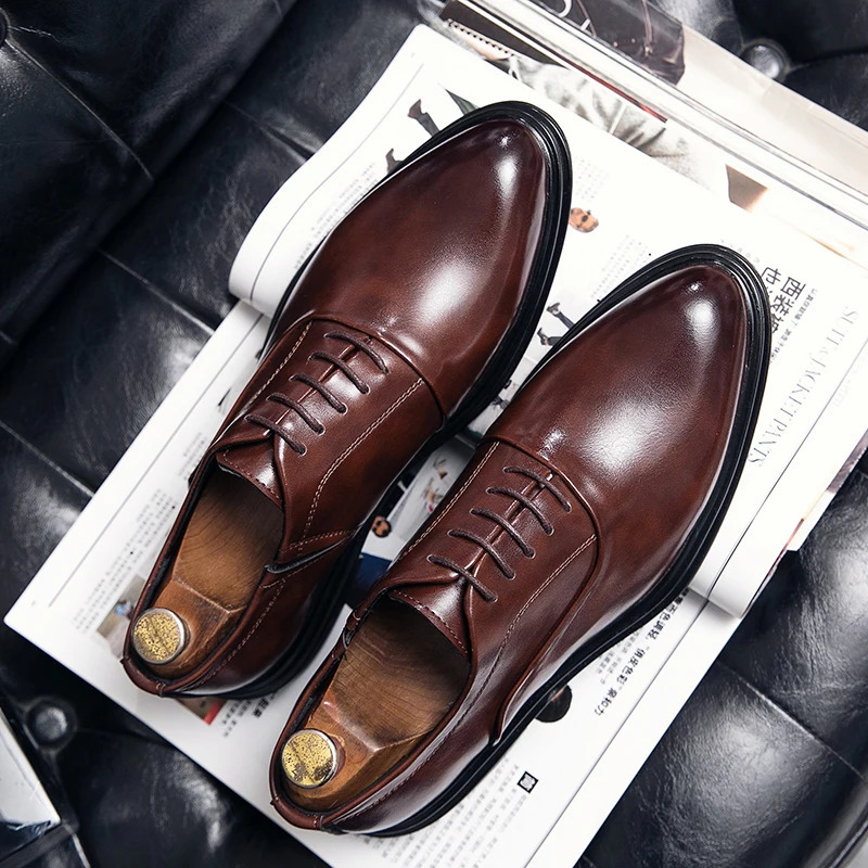 Business formal leather shoes mens casual set low top solid wedding shoe color Oxford corner office shoes 240930
