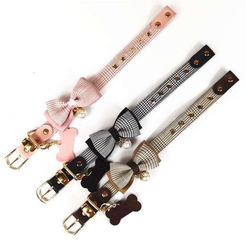 New Fashion Design Bowknot Bowtie Pet With Name Tag Pattern Polyester Necklace Adjustable Dog and Cat Collar