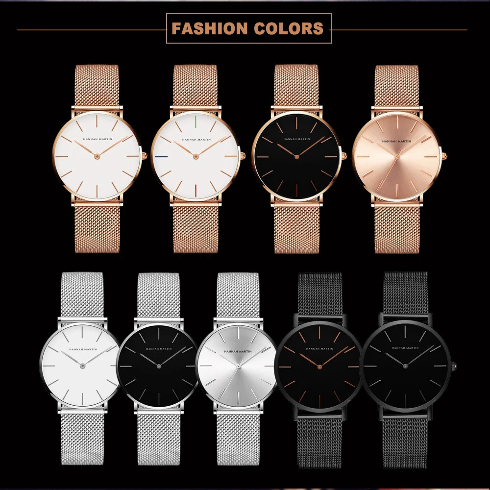 Hannah Martin Japanese Quartz Movement High Quality Womens Stainless Steel Mesh Rose Gold Waterproof Womens Watch Direct CB36 240918