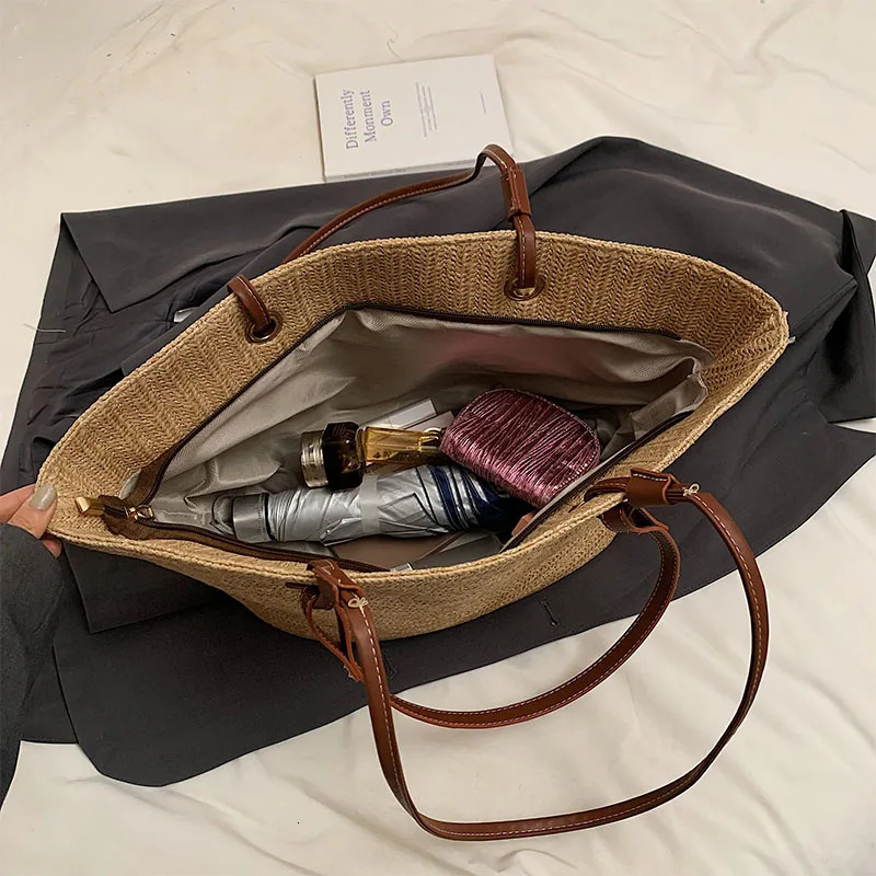 3 Womens large capacity straw bag handbag beach summer seaside travel fashionable and casual shoulder armpit 240926 4