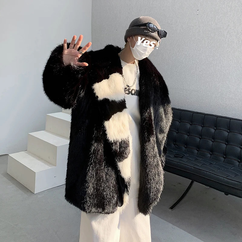Autumn and Winter Extra Thick Warm Parka Artificial Fur Long Sleeve Korean Fashion Mens Comparison Artificial Fur Coat F66 240930