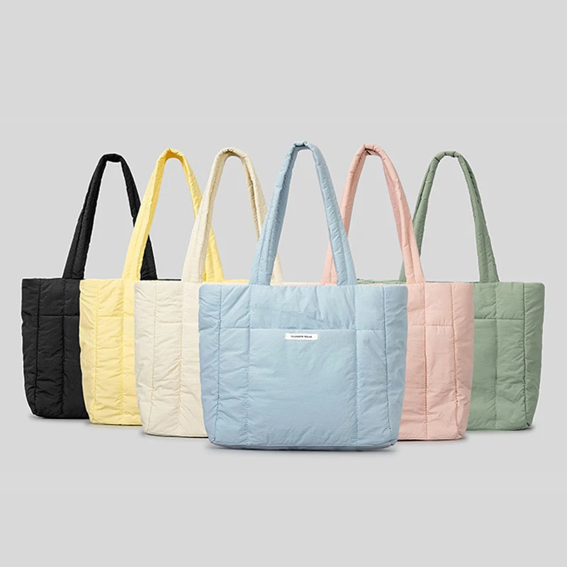 Casual Nylon Women Shoulder Bags Padded Lady Handbags Large Capacity Tote Bag Simple Lightweight Puffer Shopper Purses 240930