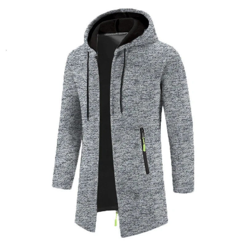 Men Winter Long Trench Coat 2023 Knit Sweater Jacket Fleece Wind Breaker Navy Turndown Hoodies Zipper Cardigan Male Overcoat 240930
