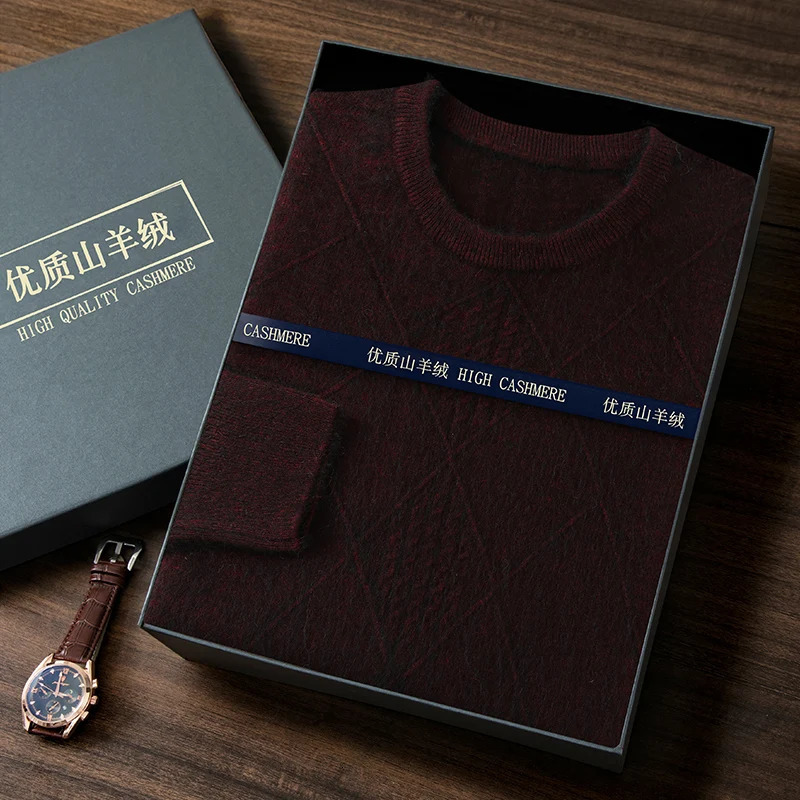 Mens cashmere sweater loose and thick jacquard round neck autumn item solid color knitting with floral pattern business and leisure 240930