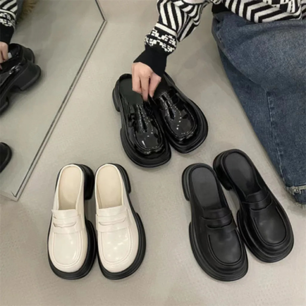 Women's hot Sier Platform Mules - Comfortable PU Leather Loafers Slides for Casual Wear
