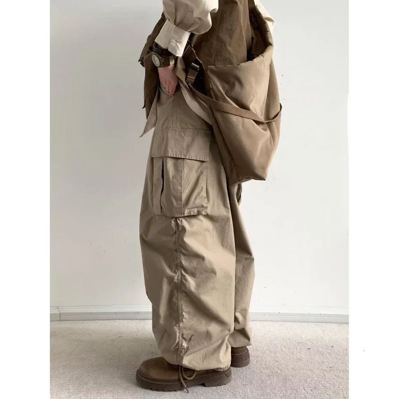 Haruku Cargo Mens Retro Multi Pocket Wide Leg Trouser Street Hip-Hop Casual Bag Pants Spring And Autumn Unisex Style 240927