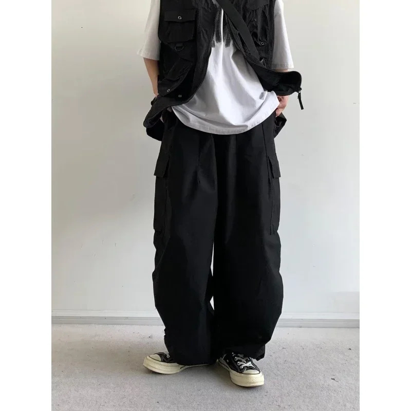 Haruku Cargo Mens Retro Multi Pocket Wide Leg Trouser Street Hip-Hop Casual Bag Pants Spring And Autumn Unisex Style 240927