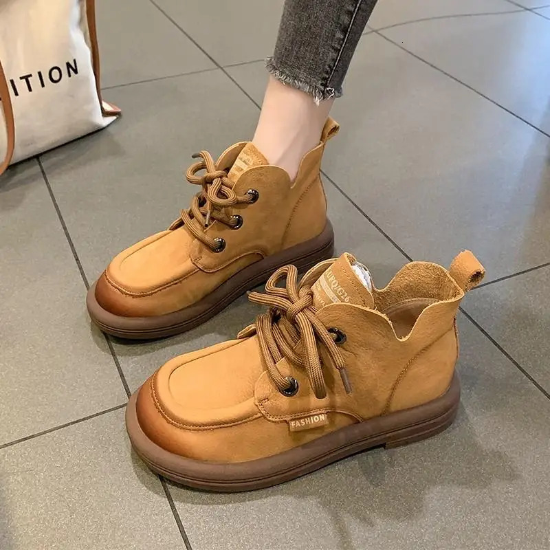 Autumn retro womens Martens spring British style onepiece comfortable round toe lace boots 240929