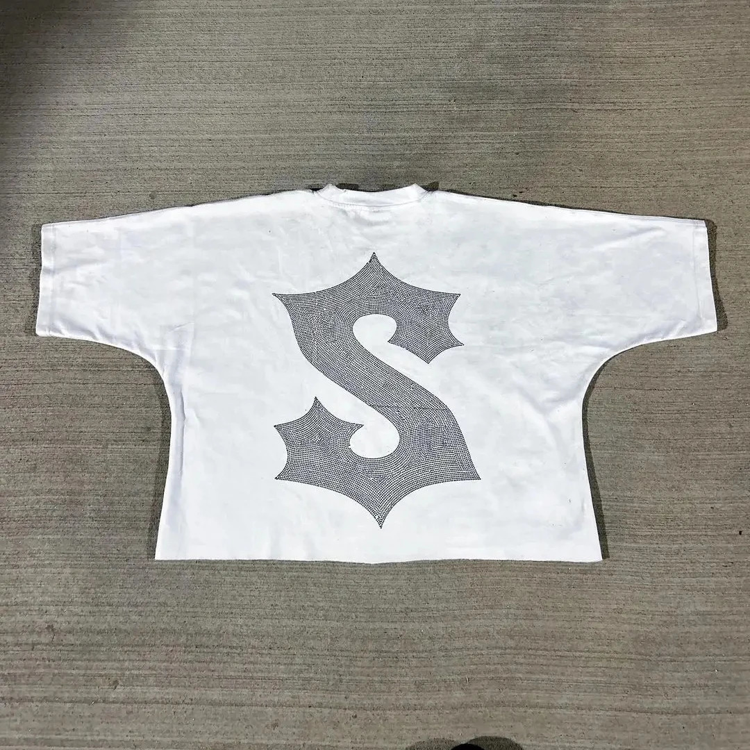 street mens clothing Harajuku womens retro cross graphic print oversized T-shirt Gothic casual cotton drip sleeve short sleeved top 240927