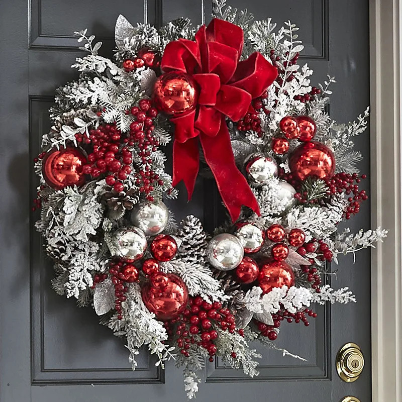 Flocked PVC Christmas Decoration Flower Wreath Vine Hanging Garland Artificial Crafts Tree Door Home Art Navidad Holiday Decor 240925