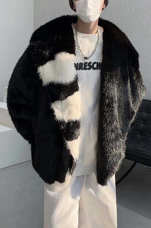 Autumn and Winter Extra Thick Warm Parka Artificial Fur Long Sleeve Korean Fashion Mens Comparison Artificial Fur Coat F66 240930