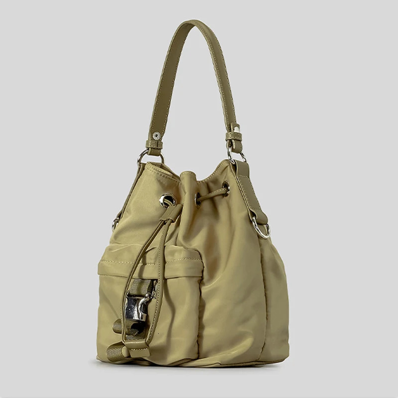 Casual Nylon Buckets Bag Drawsting Women Handbags Vintage Shoulder Crossbody Bag Simple Female Tote Purses 240930