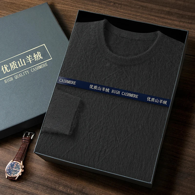 Mens cashmere sweater loose and thick jacquard round neck autumn item solid color knitting with floral pattern business and leisure 240930