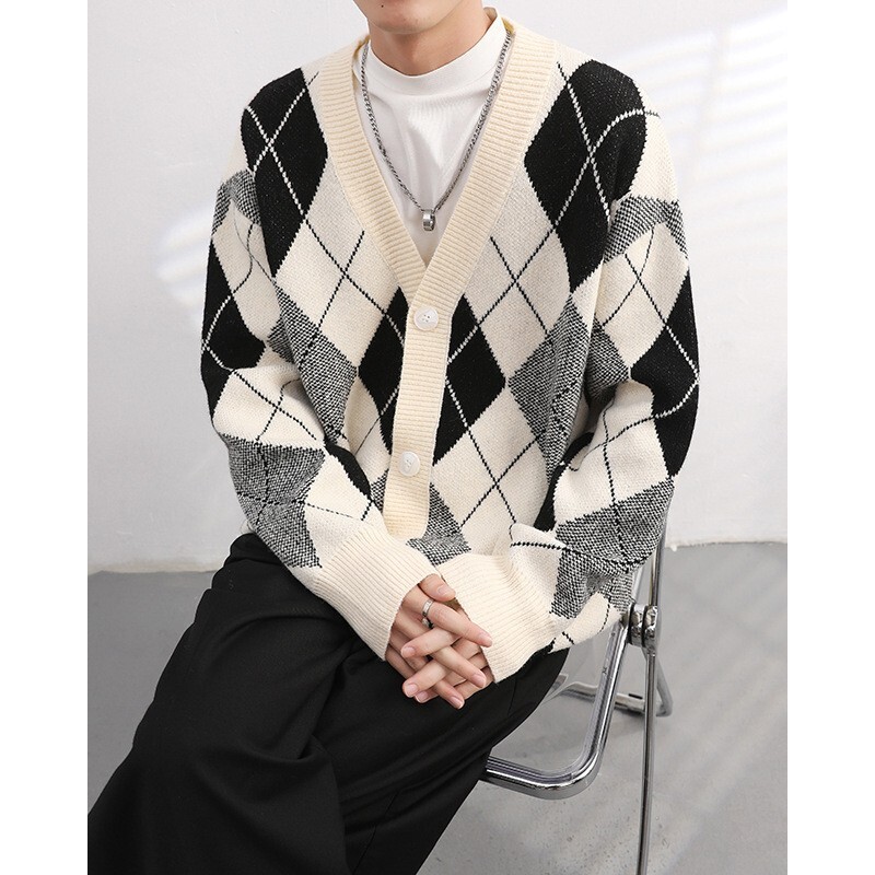 Autumn Men's Knitted Printed Buttons Cardigan Sweater Long Sleeve Casual Streetwear Stylish Leisure Coat Fashion Knitwear