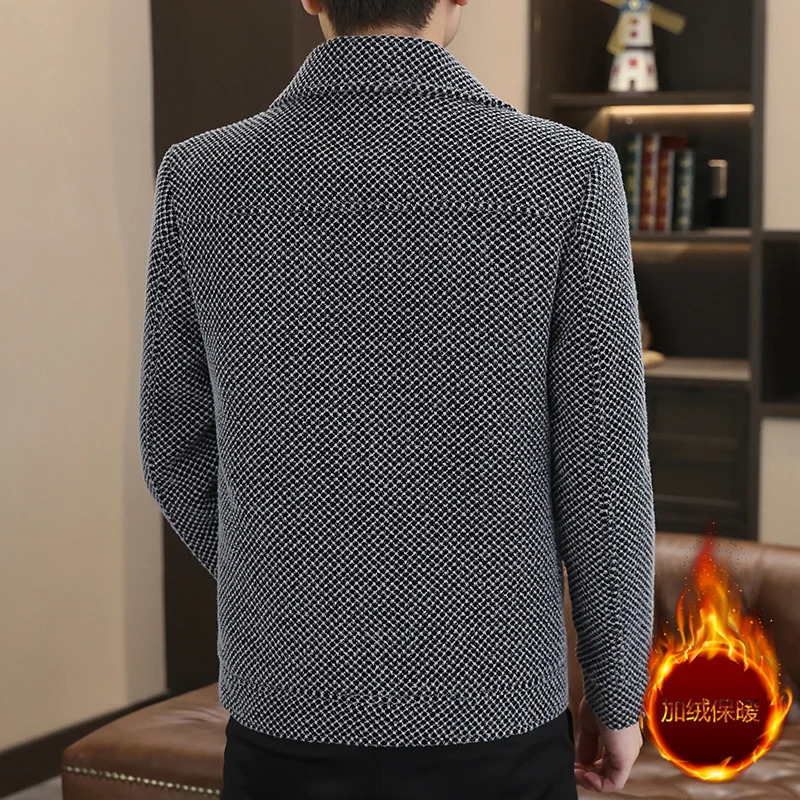 Korean winter wool jacket mens plush and warm short trench jacket plain casual business street jacket social mens clothing 240929 - view 3