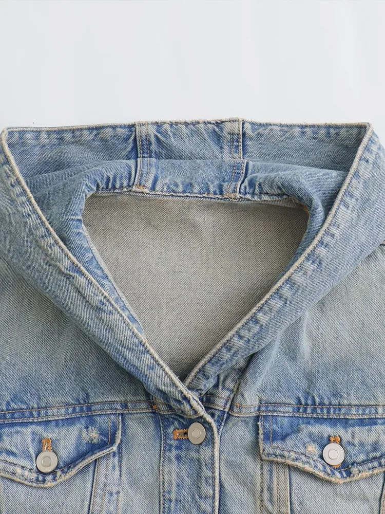 TRAF2024 spring and summer European American style short hooded longsleeved denim jacket casual fashion 240927
