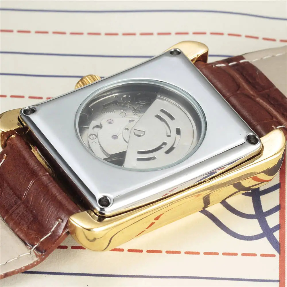 SEWOR Watch Fashion Rectangle Watches Men Gold Automatic Mechanical Wristwatches Men Business Watch relogio masculino 240927