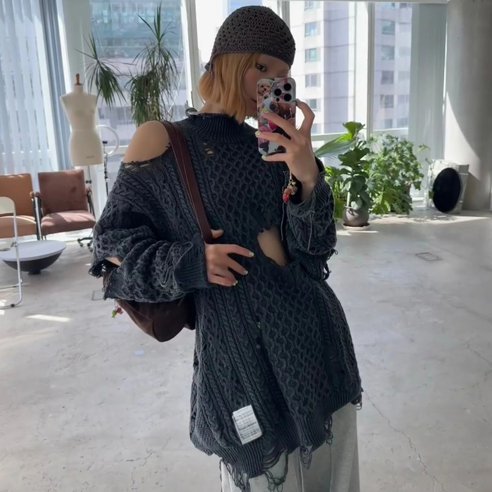 NIGO mens autumn and winter retro high street hole torn sweater high neck long sleeved knitted Ngvp #nigo8792 240930