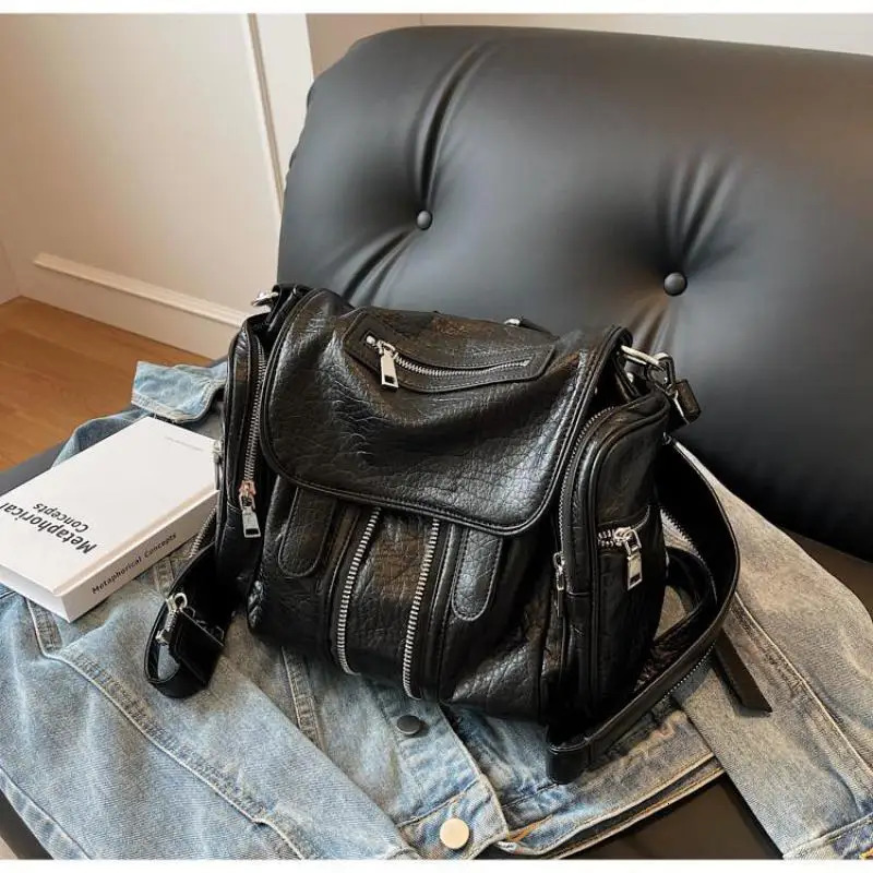 European American fashion motorcycle high-capacity backpack made of high-quality genuine leather simple and versatile 240927 4