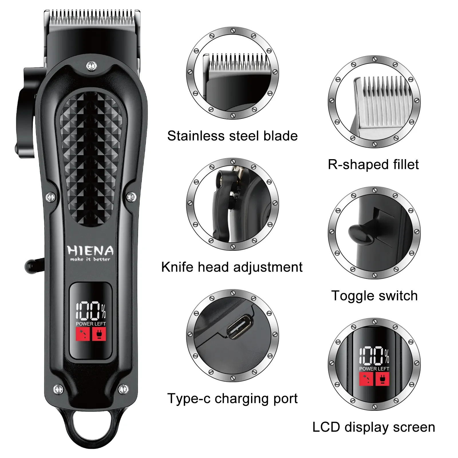 Hiena HYN-212 electric hair clipper UBS rechargeable cordless beard trimmer mens powerful electric hair clipper trimming toolww2 241014