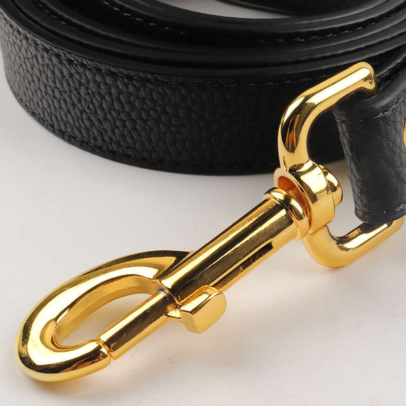 Black PU Pet Cat Softly Padded Waterproof Classic Vegan Genuine Leather Dog Collar and leader