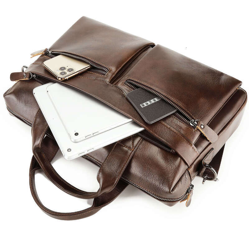 Leather Men's Business Shoulder Office Bag Men Executive Laptop Large Capacity Briefcase Teacher Handbag Transverse