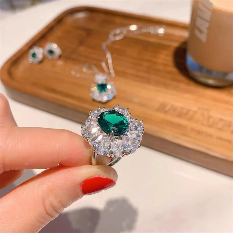 Classic Jade Diamond Promise 925 sterling silver jewelry set wedding earrings rings necklaces womens bridal jewelry gifts 240927